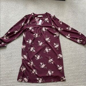 LOFT Burgundy Floral Dress